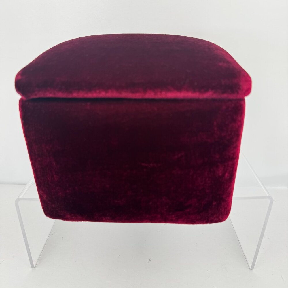 Soft Velvet Cushion Box Burgundy Lidded Square Elegant Vanity Decor Jewelry Gift